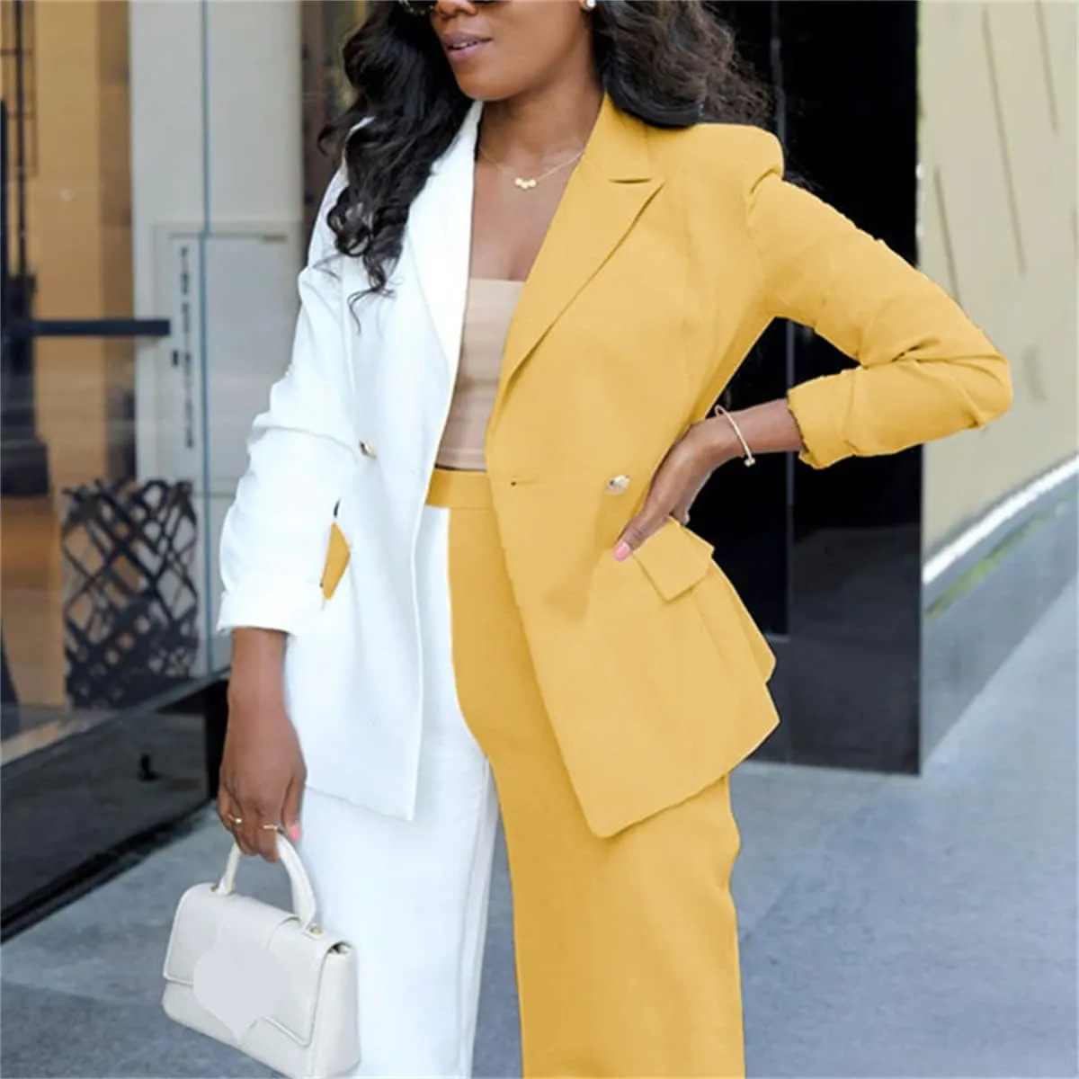 PinkPatty Women's Business Casual Outfits Lightweight Blazer Jacket and Wide Leg Pants Suit Set