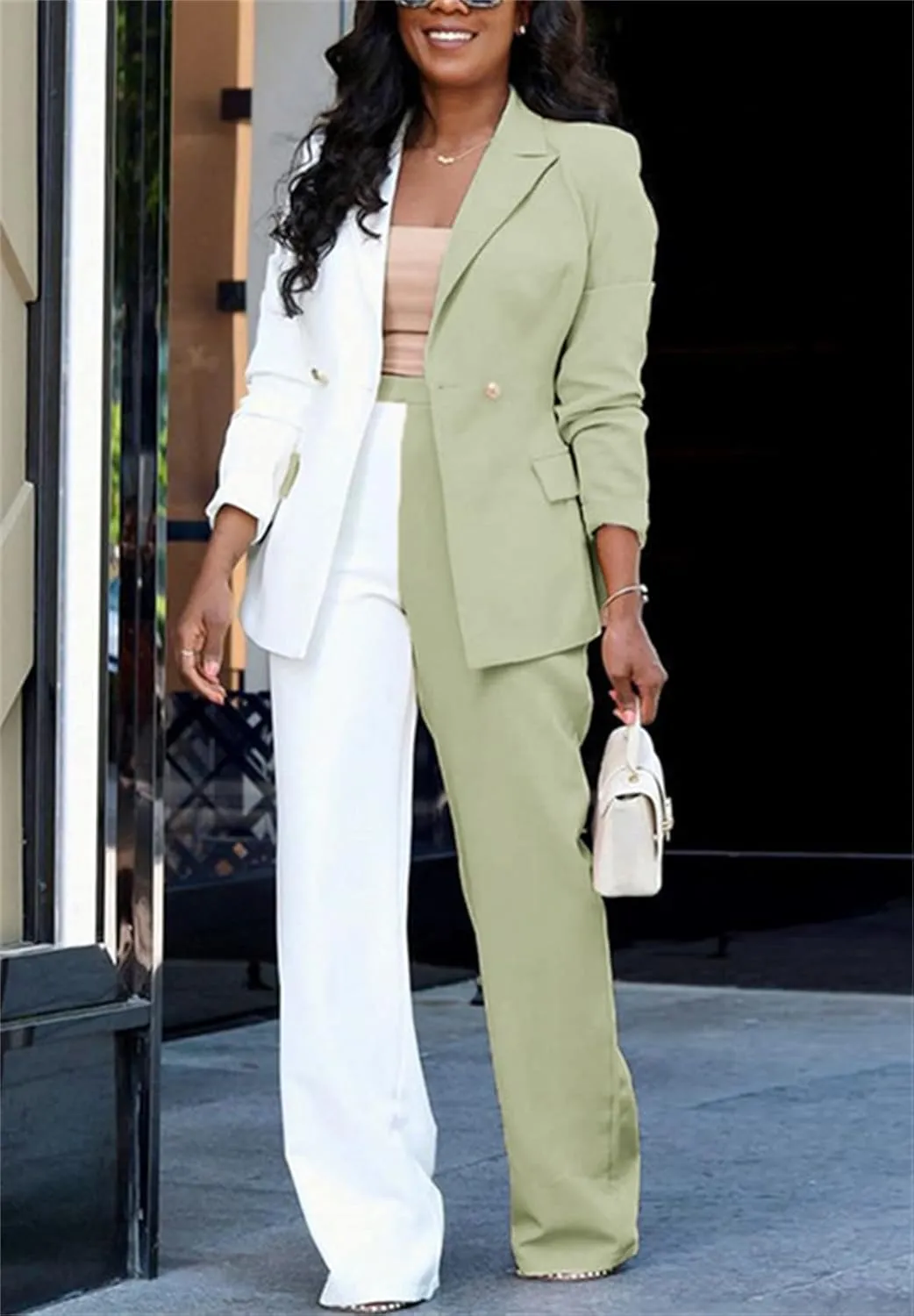 PinkPatty Women's Business Casual Outfits Lightweight Blazer Jacket and Wide Leg Pants Suit Set