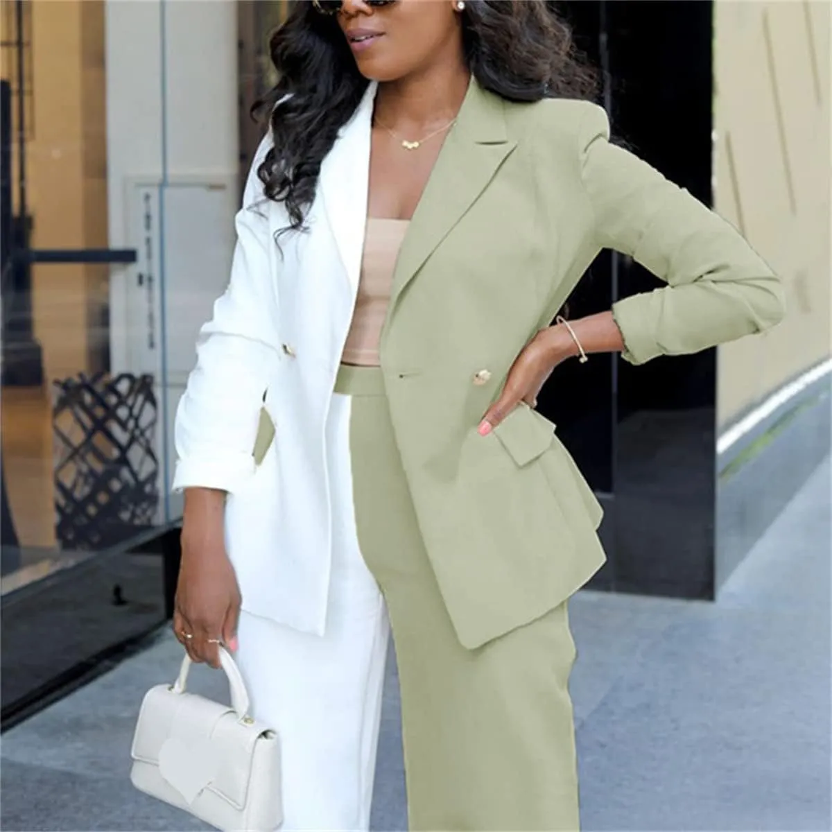 PinkPatty Women's Business Casual Outfits Lightweight Blazer Jacket and Wide Leg Pants Suit Set