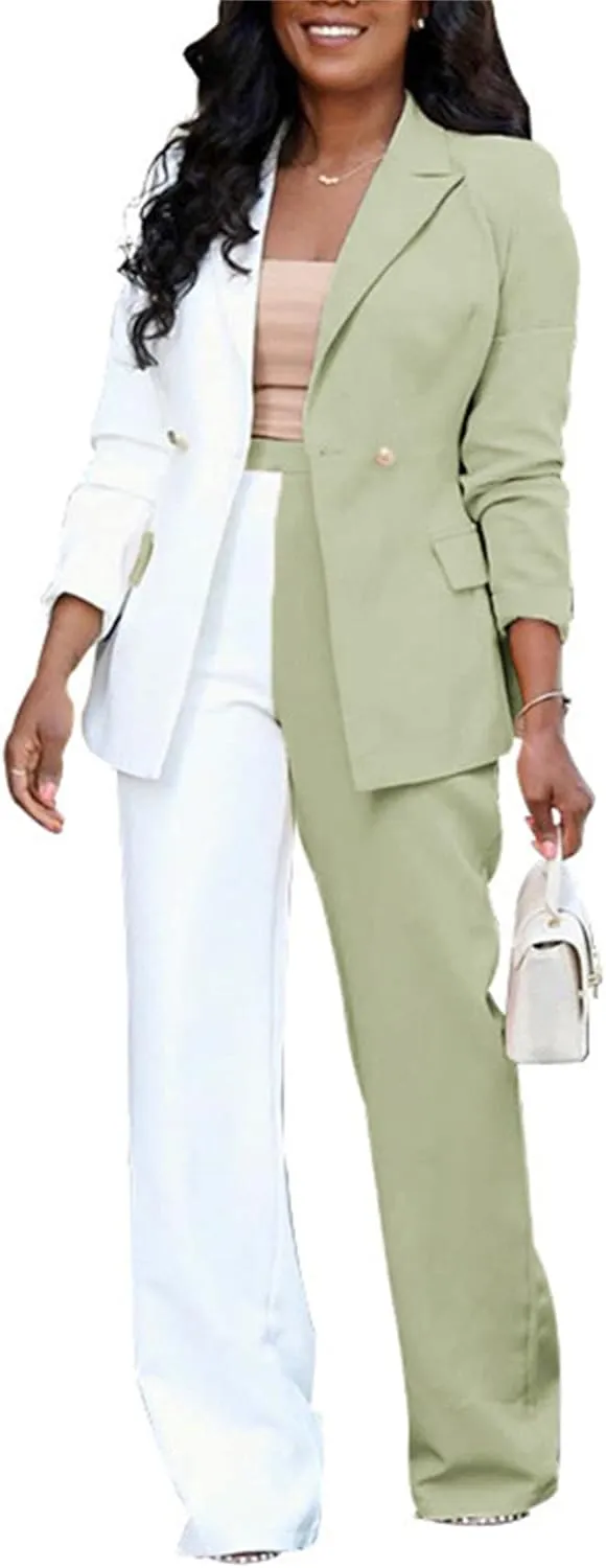 PinkPatty Women's Business Casual Outfits Lightweight Blazer Jacket and Wide Leg Pants Suit Set