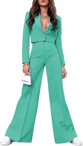 PinkPatty Women's Business Casual Outfits Lightweight Blazer Jacket and Wide Leg Pants Suit Set