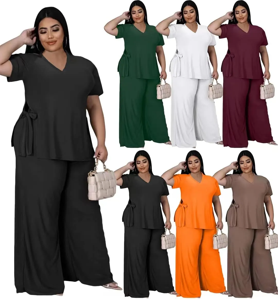 Plus Size 2 Piece Outfits for Women Pants Sets Sexy Elegant Long Sleeve Split Shirt Bodycon Casual tracksuits