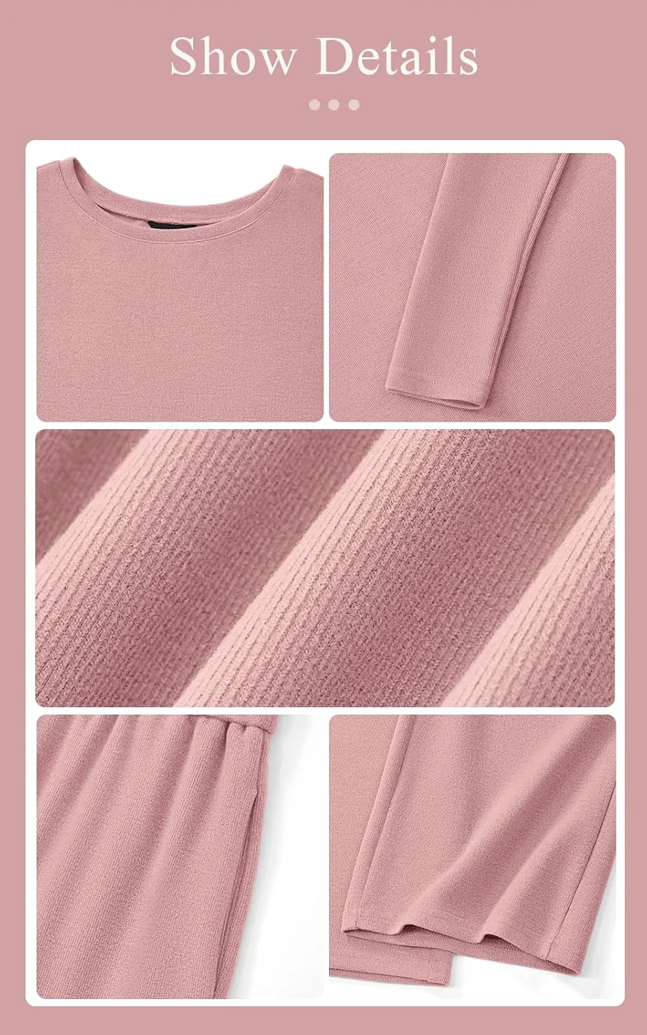 PRETTYGARDEN Womens Fall Fashion 2025 Two Piece Outfits Ribbed Long Sleeve Off Shoulder Tops and Wide Leg Pants with Pockets