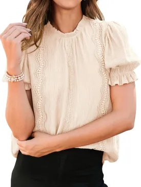 PRETTYGARDEN Womens Summer Tops 2025 Trendy Mock Neck Puff Sleeve Blouse Dressy Casual Business Western Shirts Spring Clothes