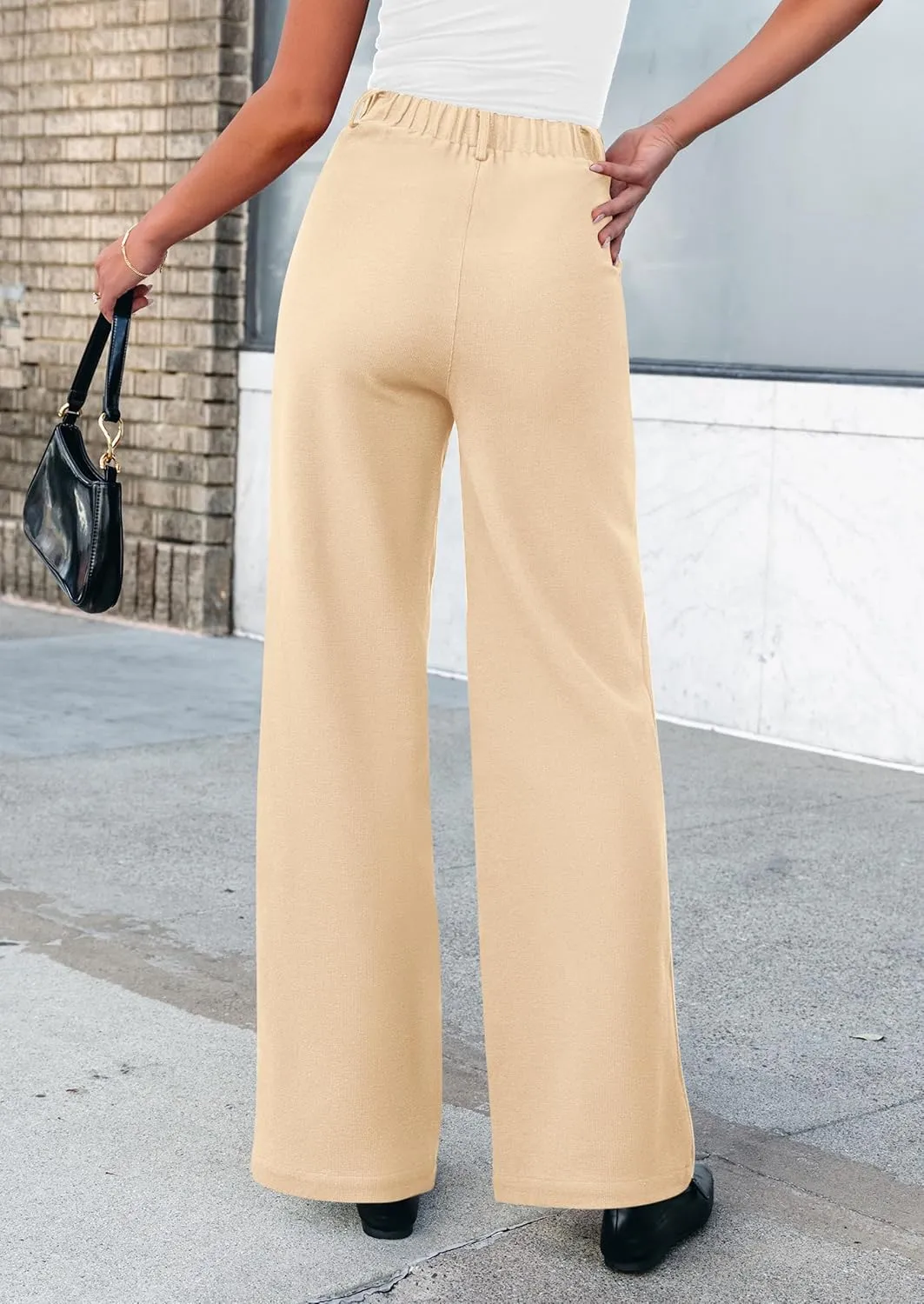 PRETTYGARDEN Women's Wide Leg Dress Pants Dressy Casual High Elastic Waisted Work Office Trousers Palazzo Pants