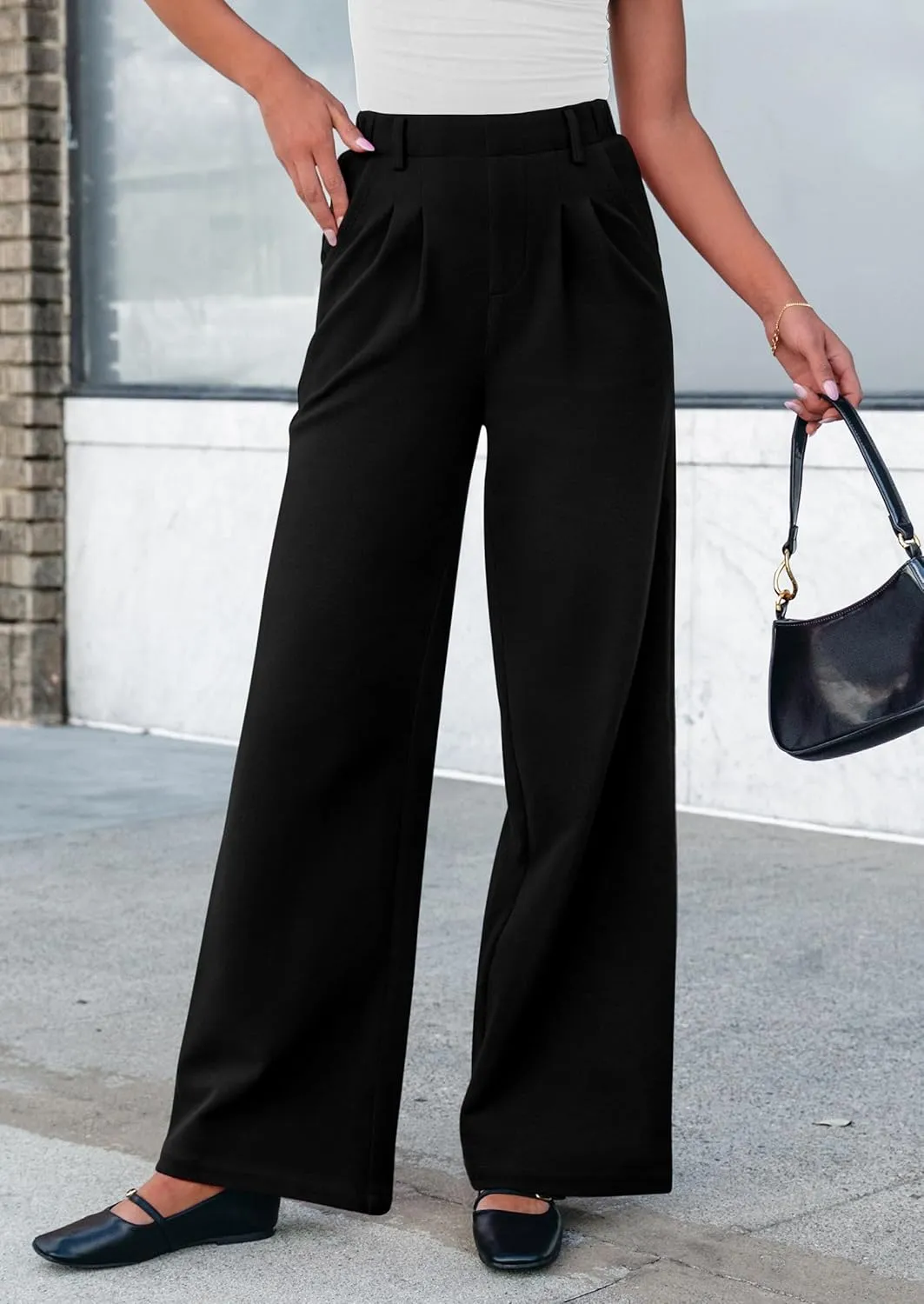 PRETTYGARDEN Women's Wide Leg Dress Pants Dressy Casual High Elastic Waisted Work Office Trousers Palazzo Pants
