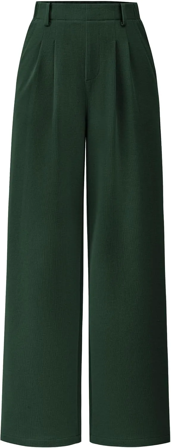 PRETTYGARDEN Women's Wide Leg Dress Pants Dressy Casual High Elastic Waisted Work Office Trousers Palazzo Pants
