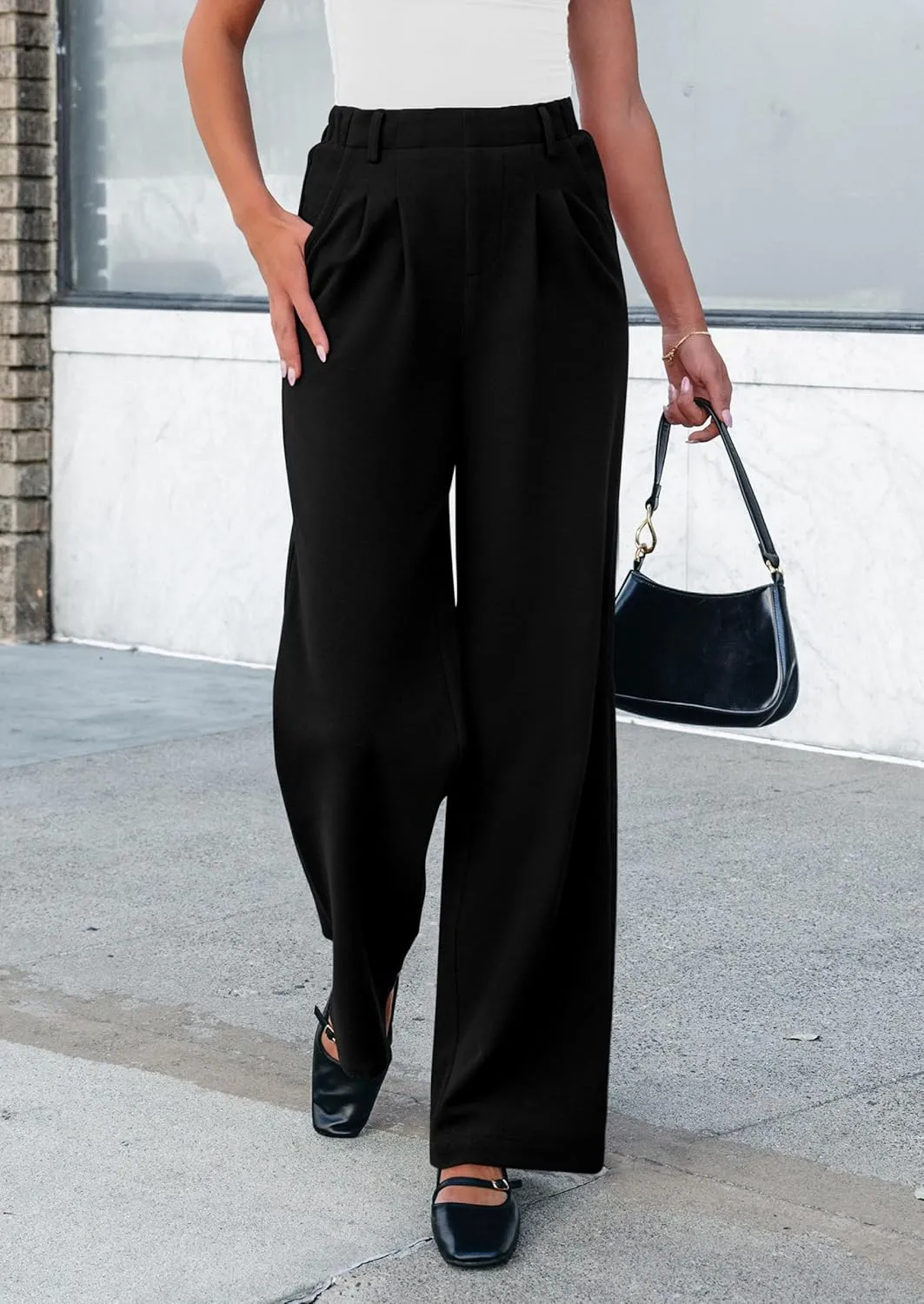 PRETTYGARDEN Women's Wide Leg Dress Pants Dressy Casual High Elastic Waisted Work Office Trousers Palazzo Pants