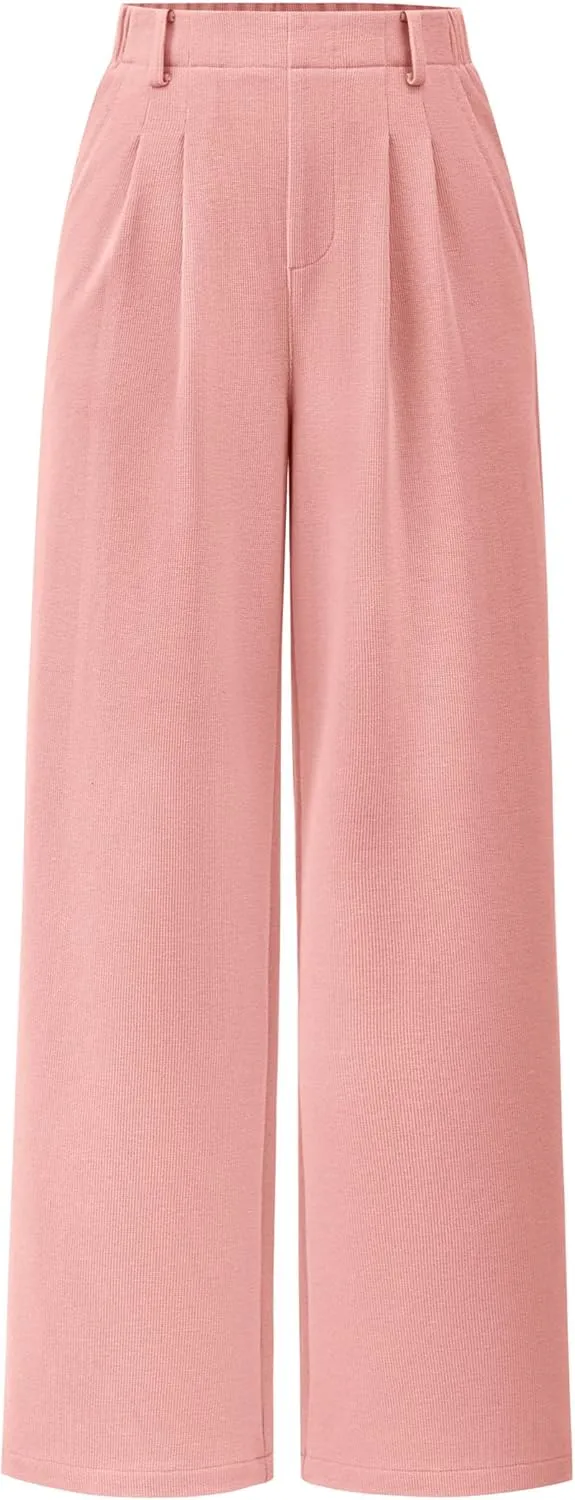 PRETTYGARDEN Women's Wide Leg Dress Pants Dressy Casual High Elastic Waisted Work Office Trousers Palazzo Pants