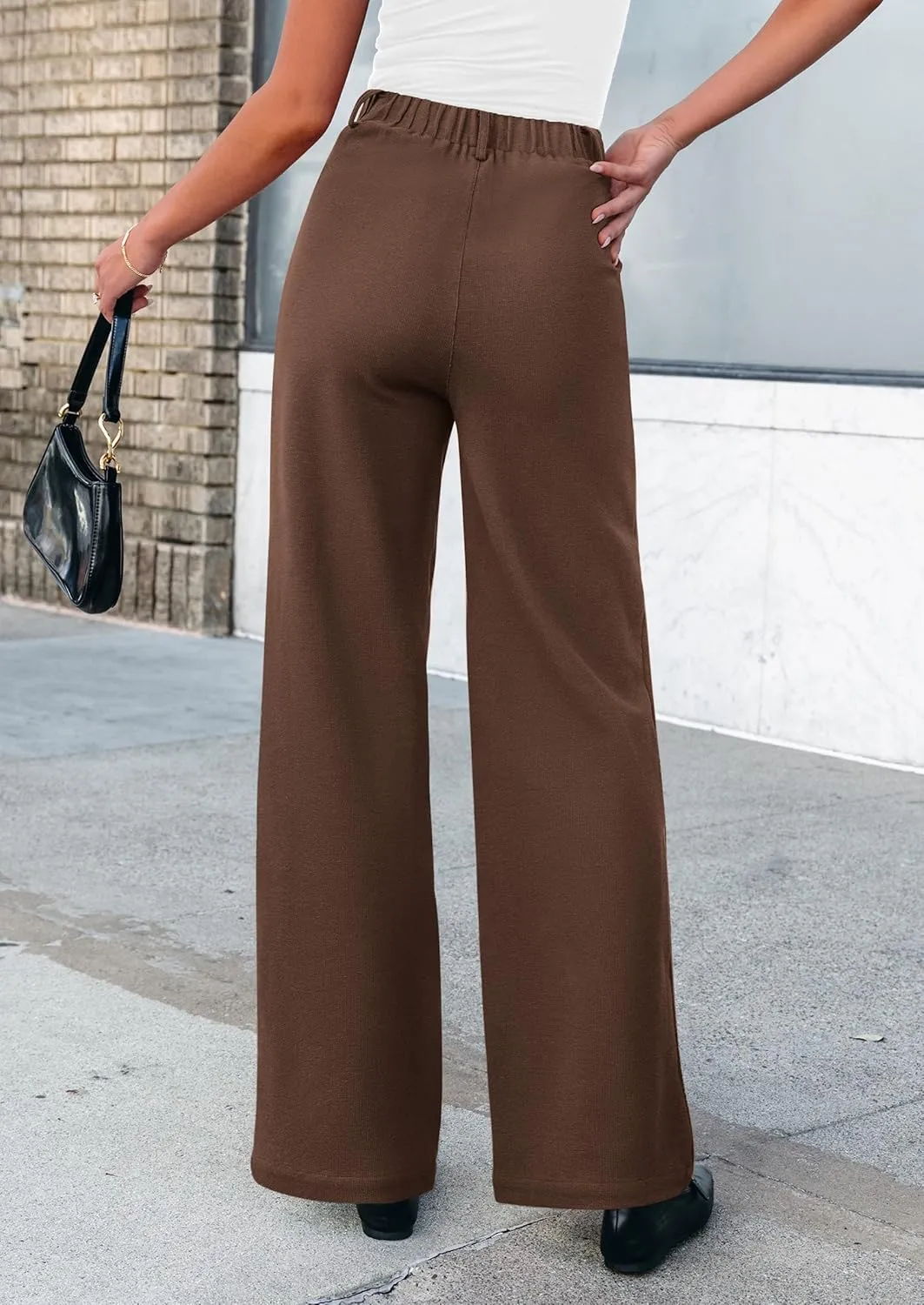 PRETTYGARDEN Women's Wide Leg Dress Pants Dressy Casual High Elastic Waisted Work Office Trousers Palazzo Pants