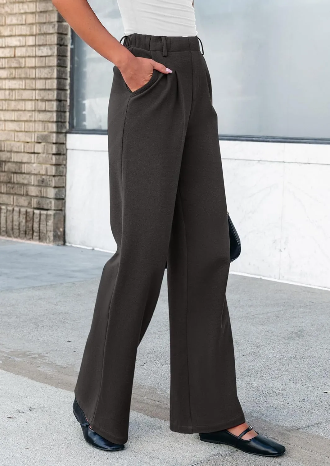 PRETTYGARDEN Women's Wide Leg Dress Pants Dressy Casual High Elastic Waisted Work Office Trousers Palazzo Pants
