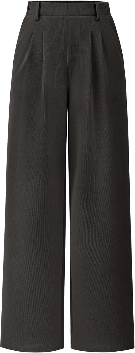 PRETTYGARDEN Women's Wide Leg Dress Pants Dressy Casual High Elastic Waisted Work Office Trousers Palazzo Pants