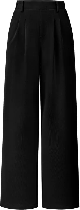 PRETTYGARDEN Women's Wide Leg Dress Pants Dressy Casual High Elastic Waisted Work Office Trousers Palazzo Pants