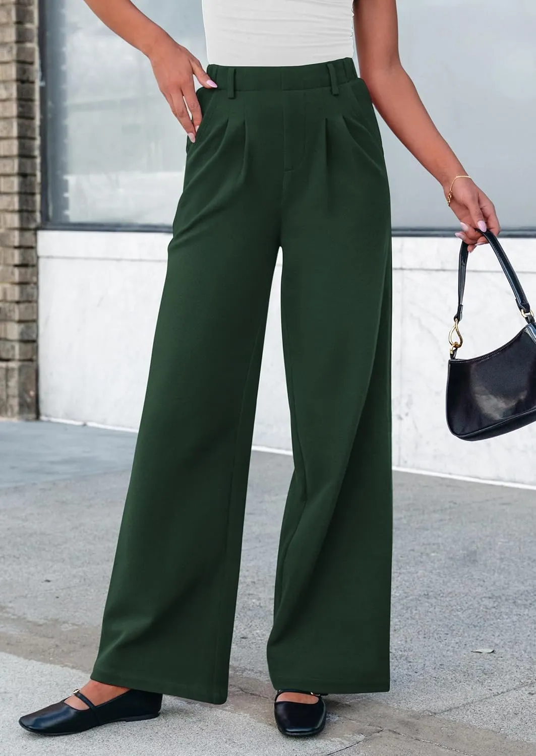 PRETTYGARDEN Women's Wide Leg Dress Pants Dressy Casual High Elastic Waisted Work Office Trousers Palazzo Pants