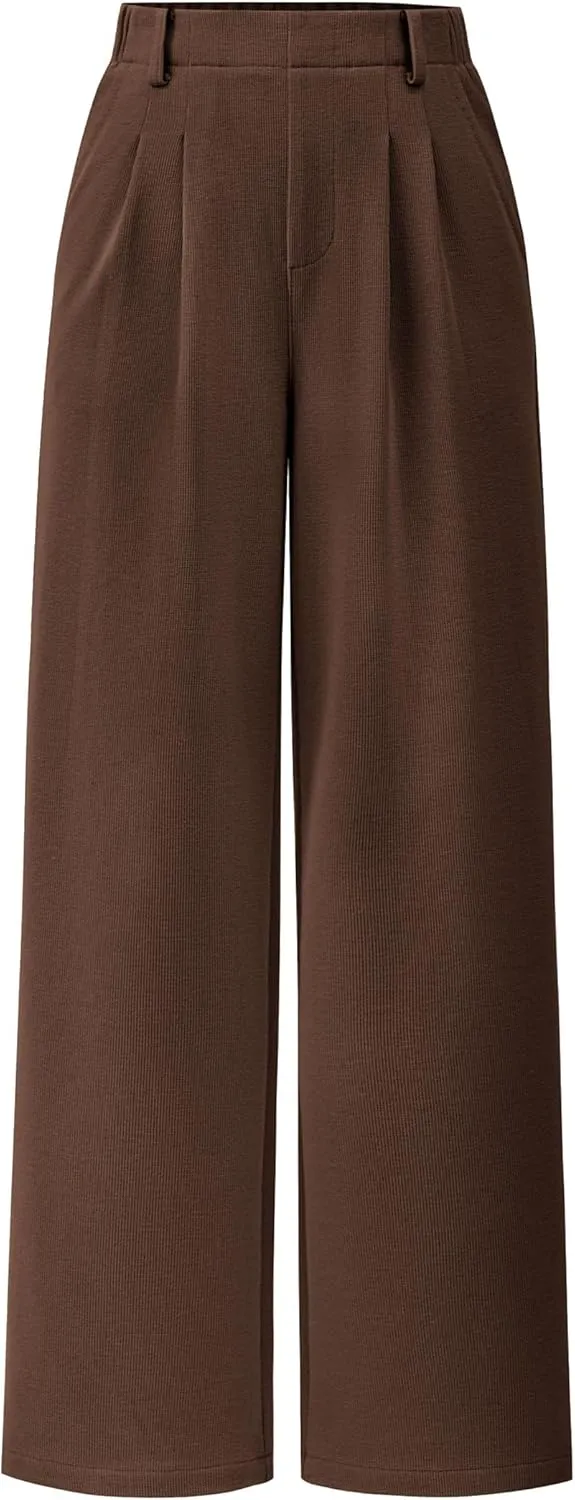 PRETTYGARDEN Women's Wide Leg Dress Pants Dressy Casual High Elastic Waisted Work Office Trousers Palazzo Pants