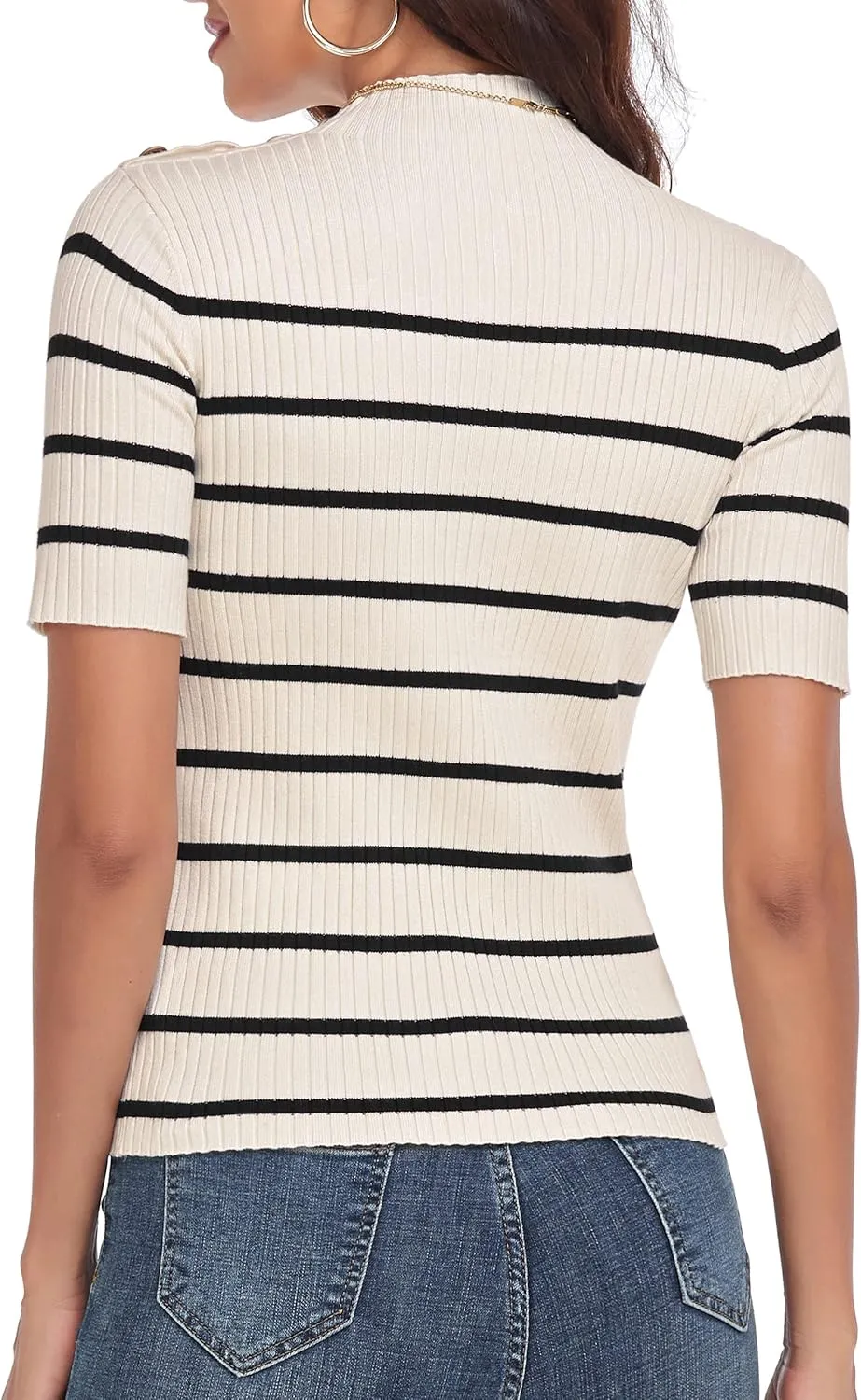 PrettyGuide Women's Short Sleeve Sweater Tops Mock Neck with Button Pullover Slim Fit Casual Business Knit Basic Top