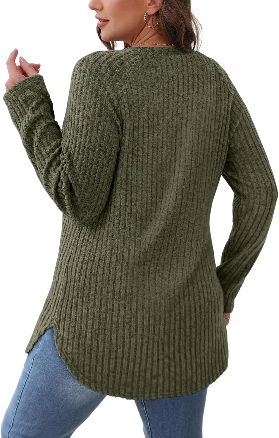 Saloogoe Long Sleeve Shirts for Women Tunic Tops for Women Loose Fit Dressy Crew Neck Pullover Basic Sweaters for Women 2024