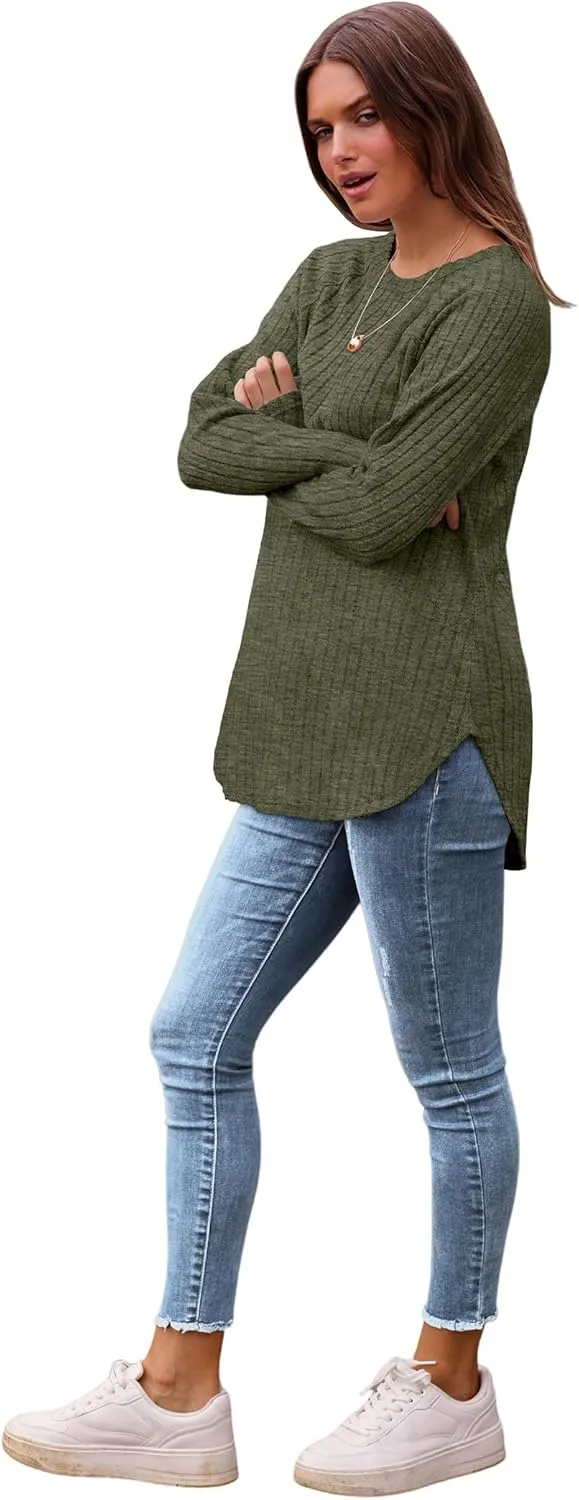 Saloogoe Long Sleeve Shirts for Women Tunic Tops for Women Loose Fit Dressy Crew Neck Pullover Basic Sweaters for Women 2024
