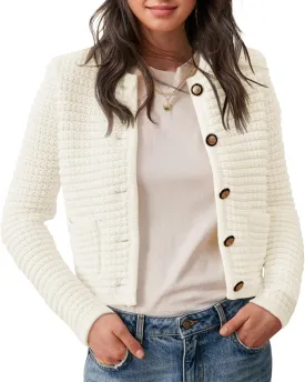 Saodimallsu Women's Cropped Cardigan Sweaters 2024 Fall Chunky Knit Open Front Button Down Long Sleeve Knitted Jacket