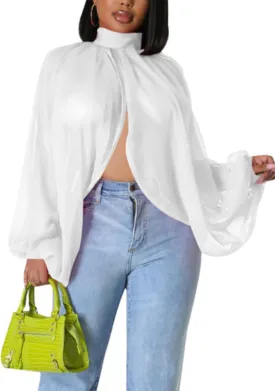Sexy Tops for Women Party Club Night Batwing Sleeve Chiffon Sheer Self Tie Back Front Open Women Shirts Casual Summer