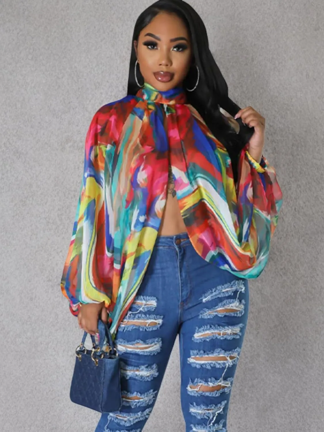 Sexy Tops for Women Party Club Night Batwing Sleeve Chiffon Sheer Self Tie Back Front Open Women Shirts Casual Summer