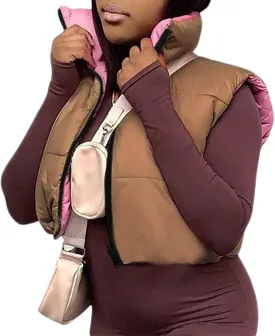 SHIBAOZI Women Girls Cropped Puffer Vest Jackets Casual Zip-up Sleeveless Winter Warm Down Coat