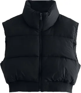 Shiyifa Women's Fashion High Neck Zipper Cropped Puffer Vest Jacket Coat