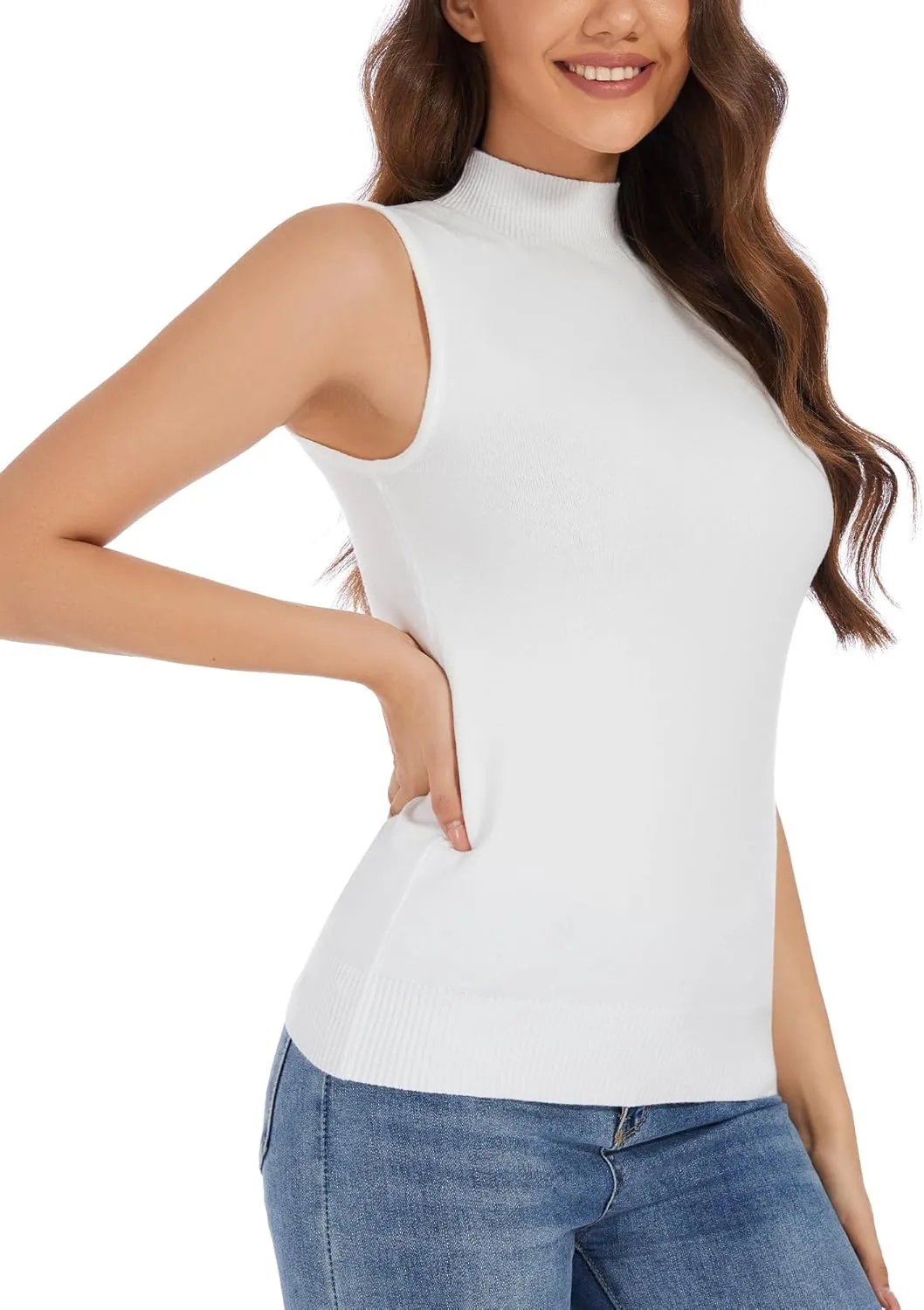Sleeveless Mock Neck Tops for Women Mock Turtle Neck Vest Tops
