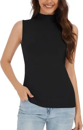 Sleeveless Mock Neck Tops for Women Mock Turtle Neck Vest Tops