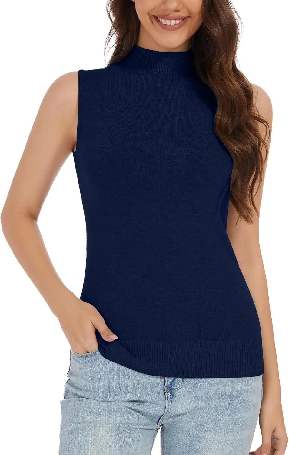 Sleeveless Mock Neck Tops for Women Mock Turtle Neck Vest Tops