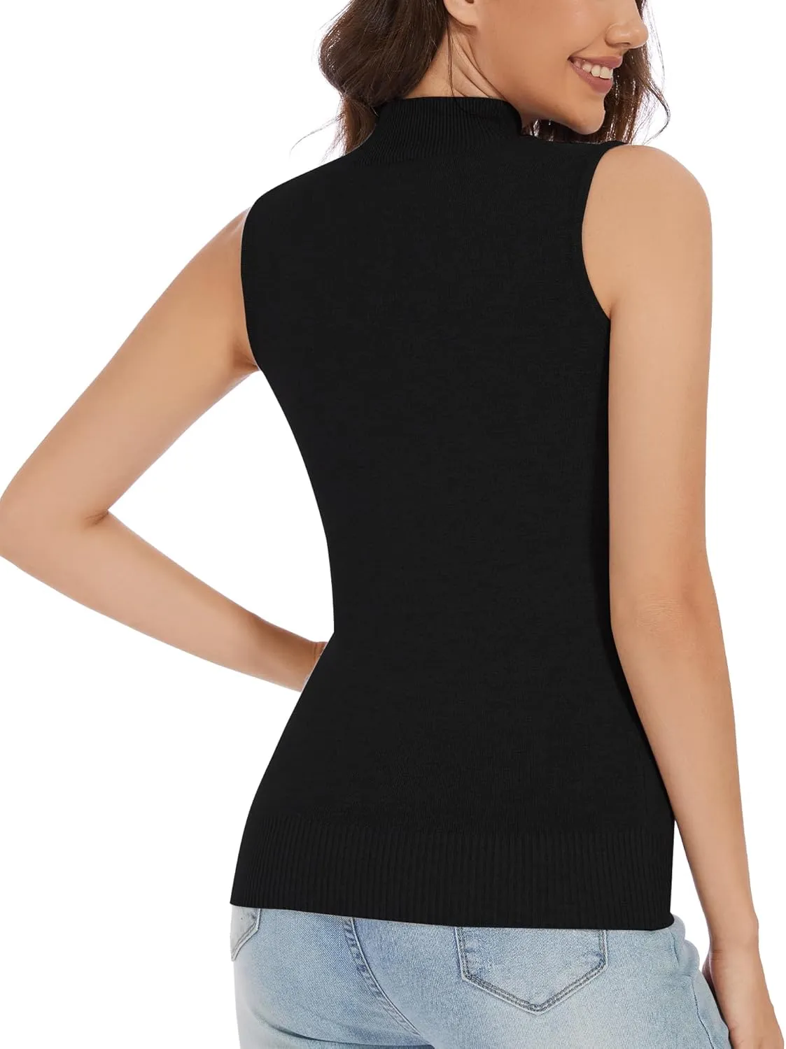 Sleeveless Mock Neck Tops for Women Mock Turtle Neck Vest Tops