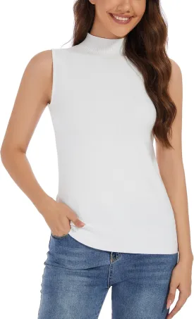 Sleeveless Mock Neck Tops for Women Mock Turtle Neck Vest Tops
