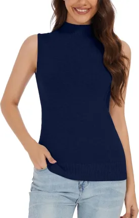 Sleeveless Mock Neck Tops for Women Mock Turtle Neck Vest Tops
