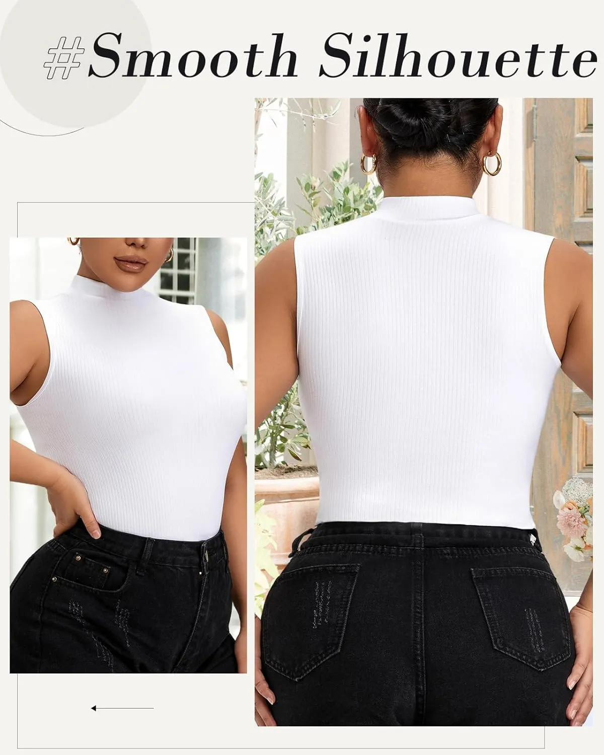Sleeveless Mock Neck Tops for Women Turtleneck Ribbed Knit Slim Fitted Basic Casual Summer Top Shirts