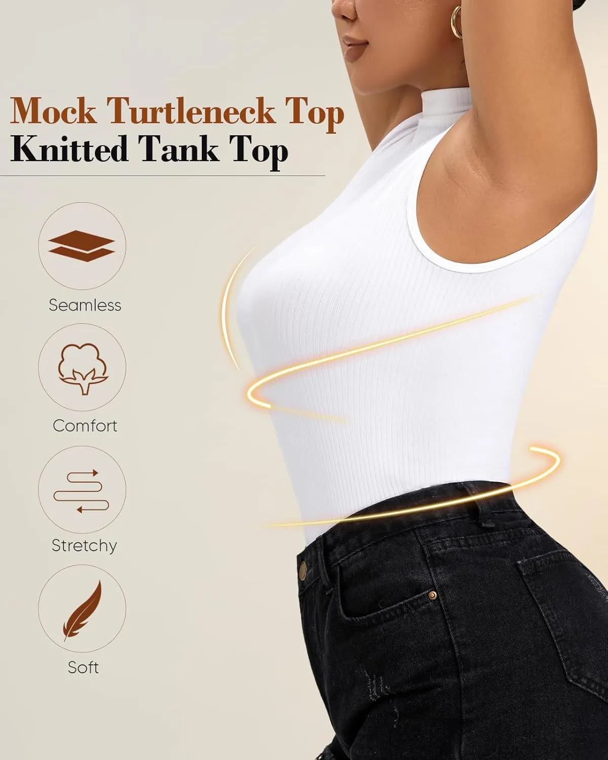 Sleeveless Mock Neck Tops for Women Turtleneck Ribbed Knit Slim Fitted Basic Casual Summer Top Shirts