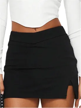 SOLY HUX Women's Mini Skirt Skorts Y2k Split Zipper Side Stretchy Pencil Bodycon Skirts with Shorts Underneath