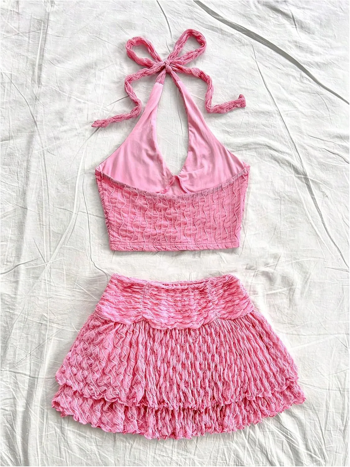 SOLY HUX Women's Summer 2 Piece Set Halter Neck Crop Top and Flowy Mini Skirts Beach Vacation Outfits