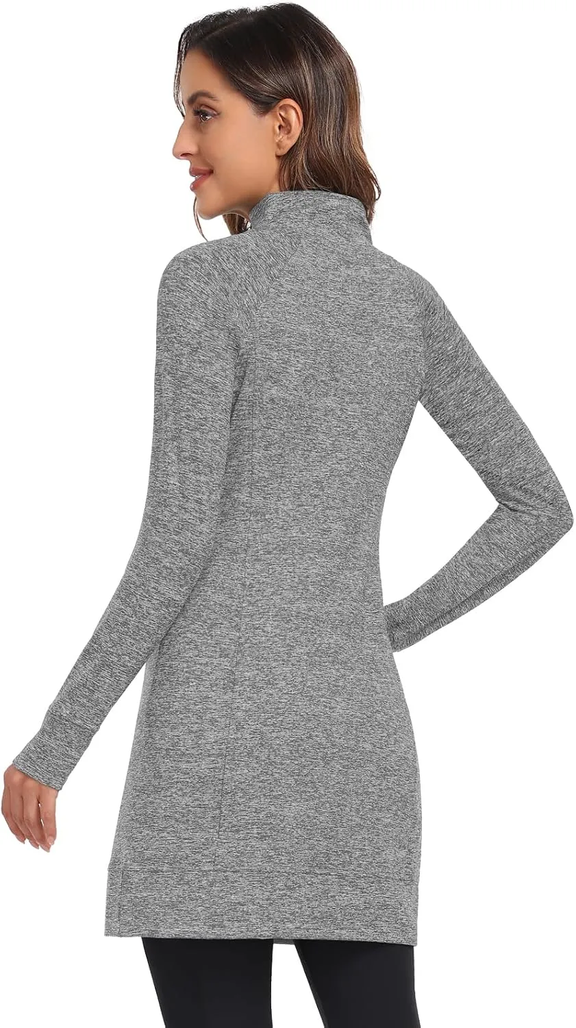 Soneven Women's Fleece Dress Running Thermal Sweatshirts Dresses Winter Skiing Athletic Pullover with Thumb Holes and Pockets