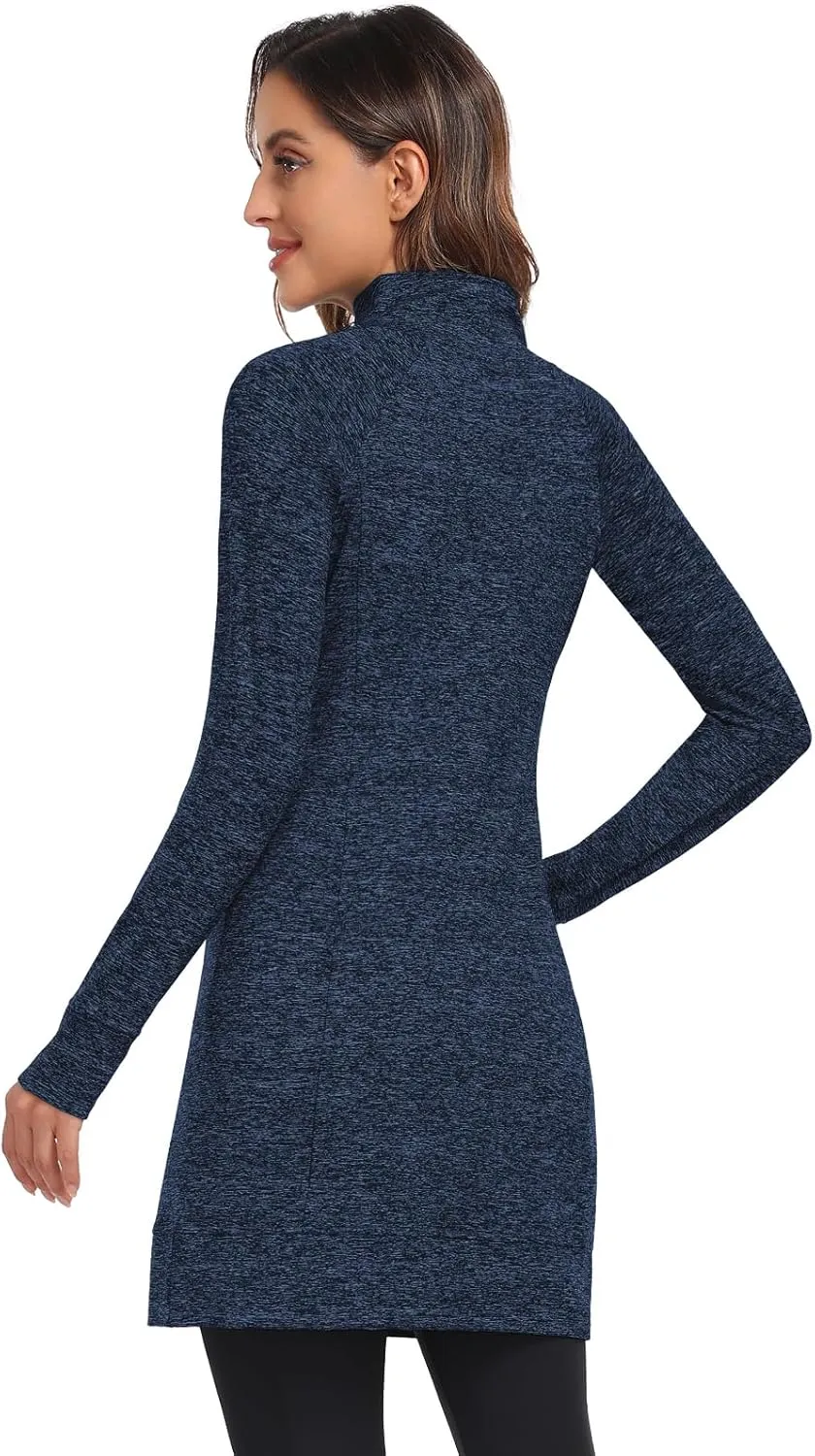 Soneven Women's Fleece Dress Running Thermal Sweatshirts Dresses Winter Skiing Athletic Pullover with Thumb Holes and Pockets