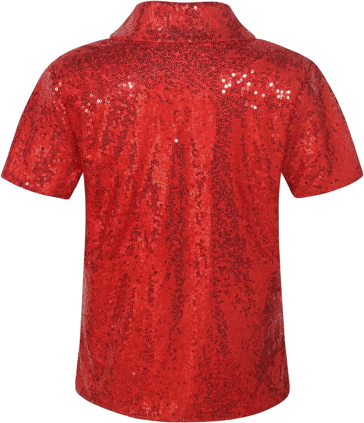 Spring&Gege Boys' Short Sleeve Sparkle Sequins Polo Shirts V-Neck Shiny T-Shirt (4-12 Years)