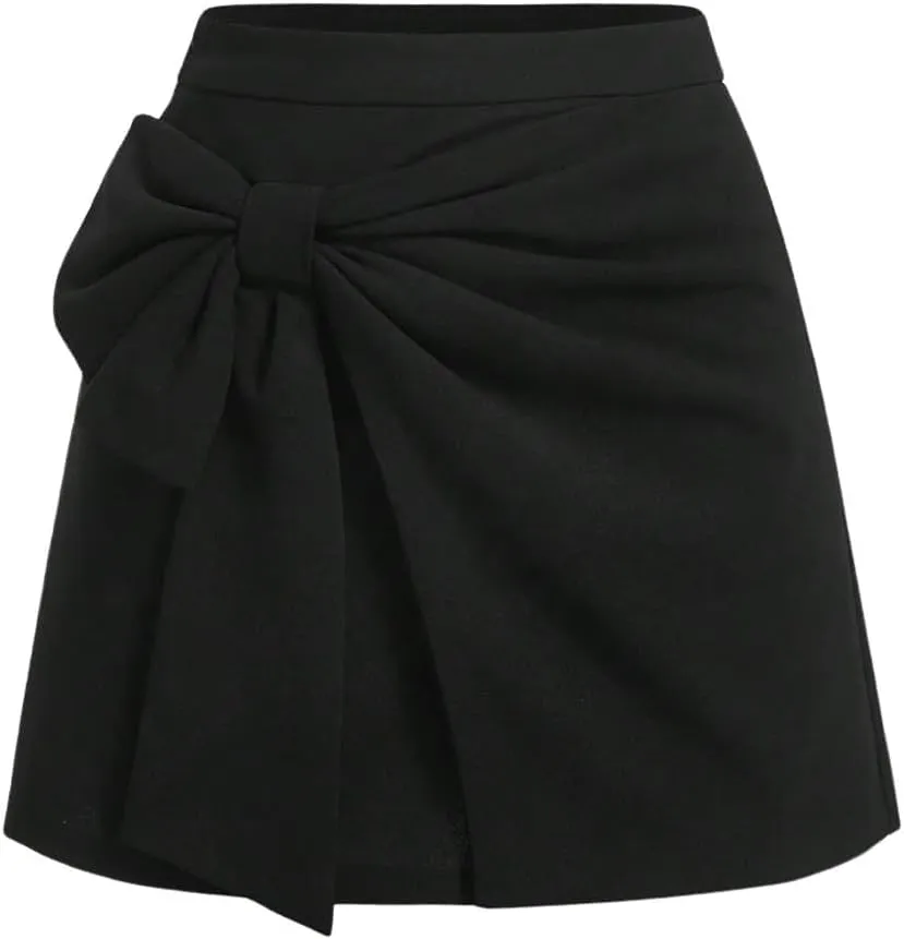 SweatyRocks Women's Bow Front Mini Skirts High Waist Wrap A Line Asymmetrical Short Skirt