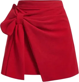 SweatyRocks Women's Bow Front Mini Skirts High Waist Wrap A Line Asymmetrical Short Skirt