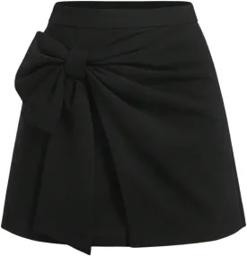 SweatyRocks Women's Bow Front Mini Skirts High Waist Wrap A Line Asymmetrical Short Skirt
