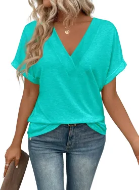 T Shirts Short Sleeve V Neck Tees Womens Tops Beach Vacation Fashion Clothes 2025 Casual Summer Spring Outfits