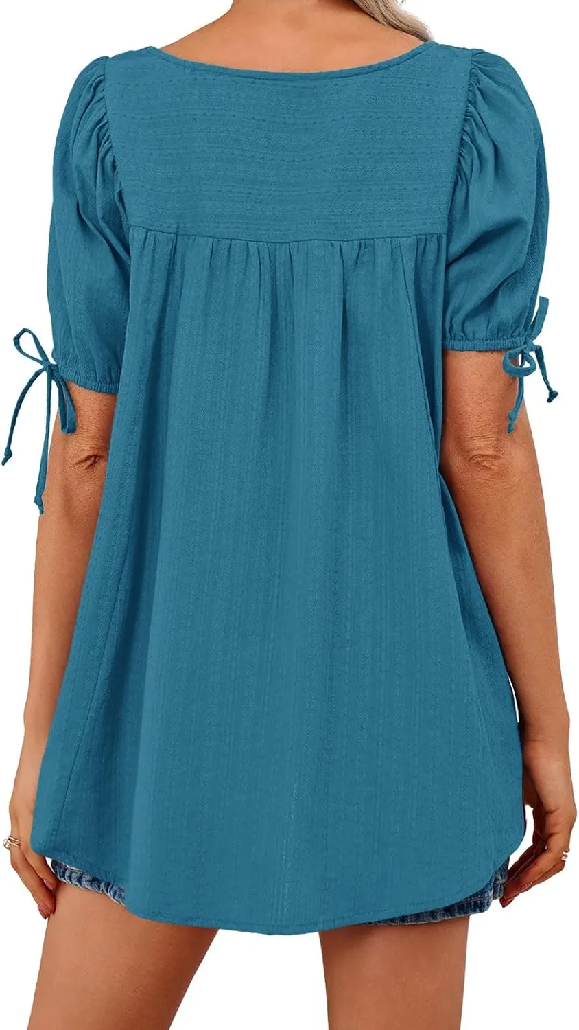 Tankaneo Womens Square Neck Babydoll Tops Summer Puff Short Sleeve Tunic Shirts Casual Loose Fit Blouse