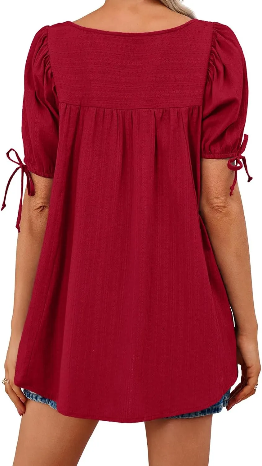 Tankaneo Womens Square Neck Babydoll Tops Summer Puff Short Sleeve Tunic Shirts Casual Loose Fit Blouse