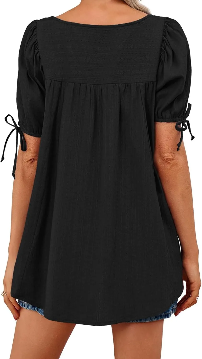 Tankaneo Womens Square Neck Babydoll Tops Summer Puff Short Sleeve Tunic Shirts Casual Loose Fit Blouse