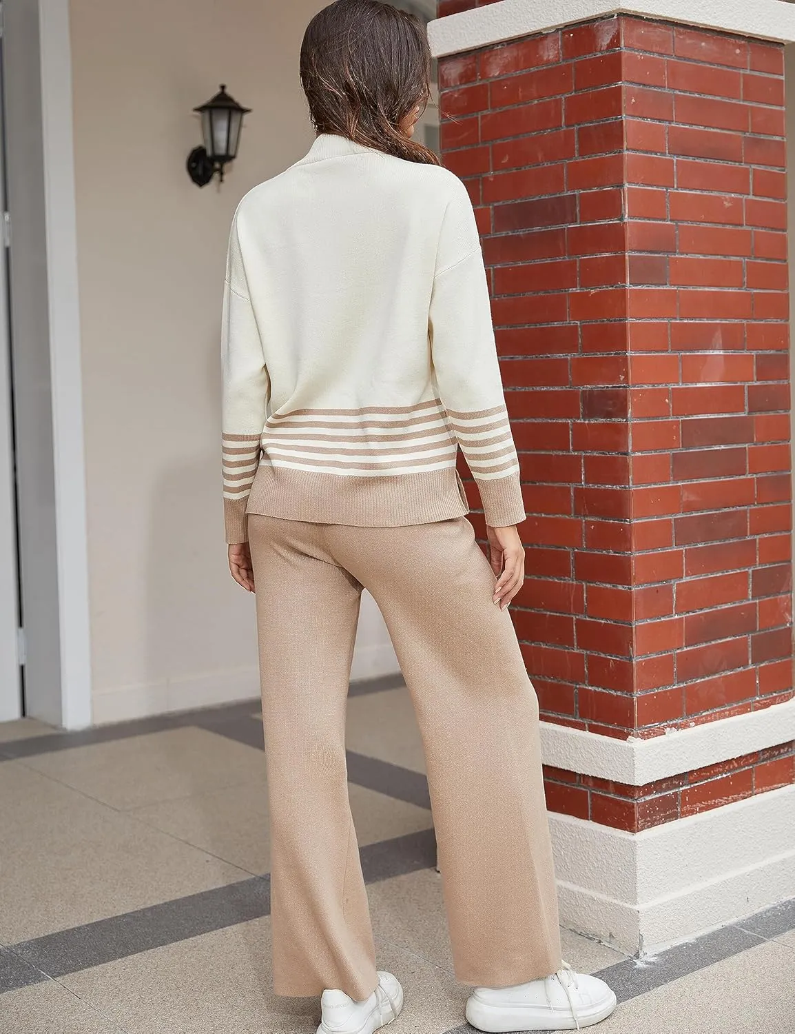 Tanming Women's Lounge Sets 2 Piece Outfits Knitted Pullover Sweater Tops Wide Leg Pants Tracksuit