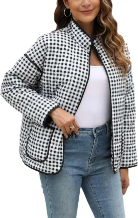 VAOYIU Women's Cropped Puffer Jacket Vintage Cardigan Floral Printed Lightweight Open Front Padded Quilted Coats