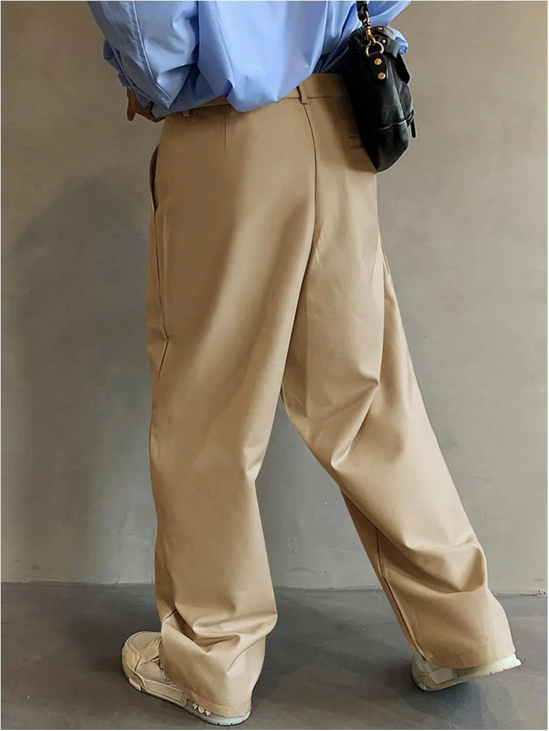 Verdusa Men's Casual Loose Wide Leg Pants Lightweight Trousers with Slant Pockets